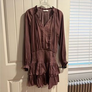 Mauve Long Sleeve Ruffled Dress